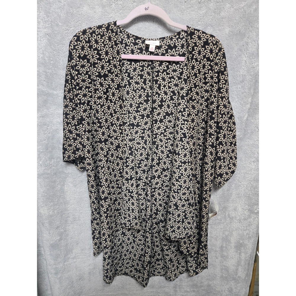 LuLaRoe Lindsay Kimono Cardigan Small NWT Black Tan Geometric Starburst Open Top